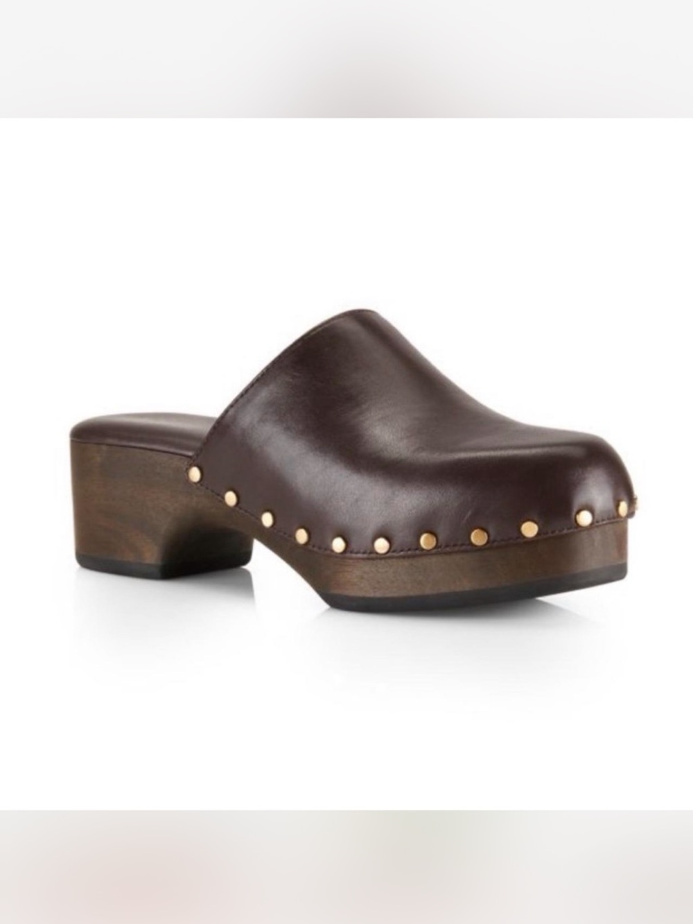 Rag & Bone Dark Brown Leather Studded Wooden Clogs Mules EU 40 US 8.5/9